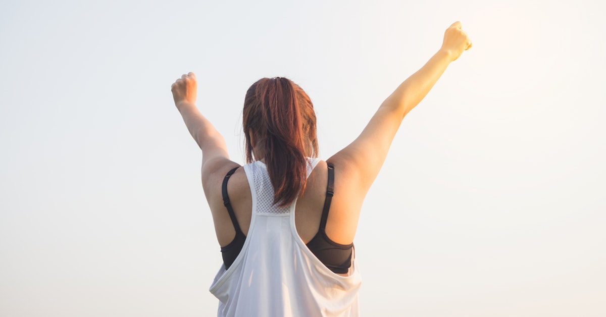 A woman celebrating